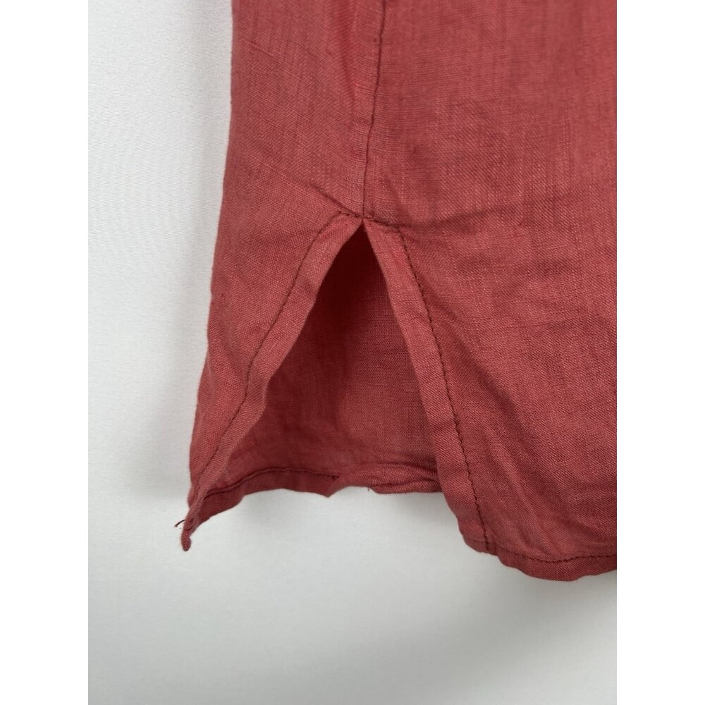 PILCRO Anthropologie Size M 100% Linen Surf Button Down Short Sleeve Shirt Pink - Picture 12 of 13
